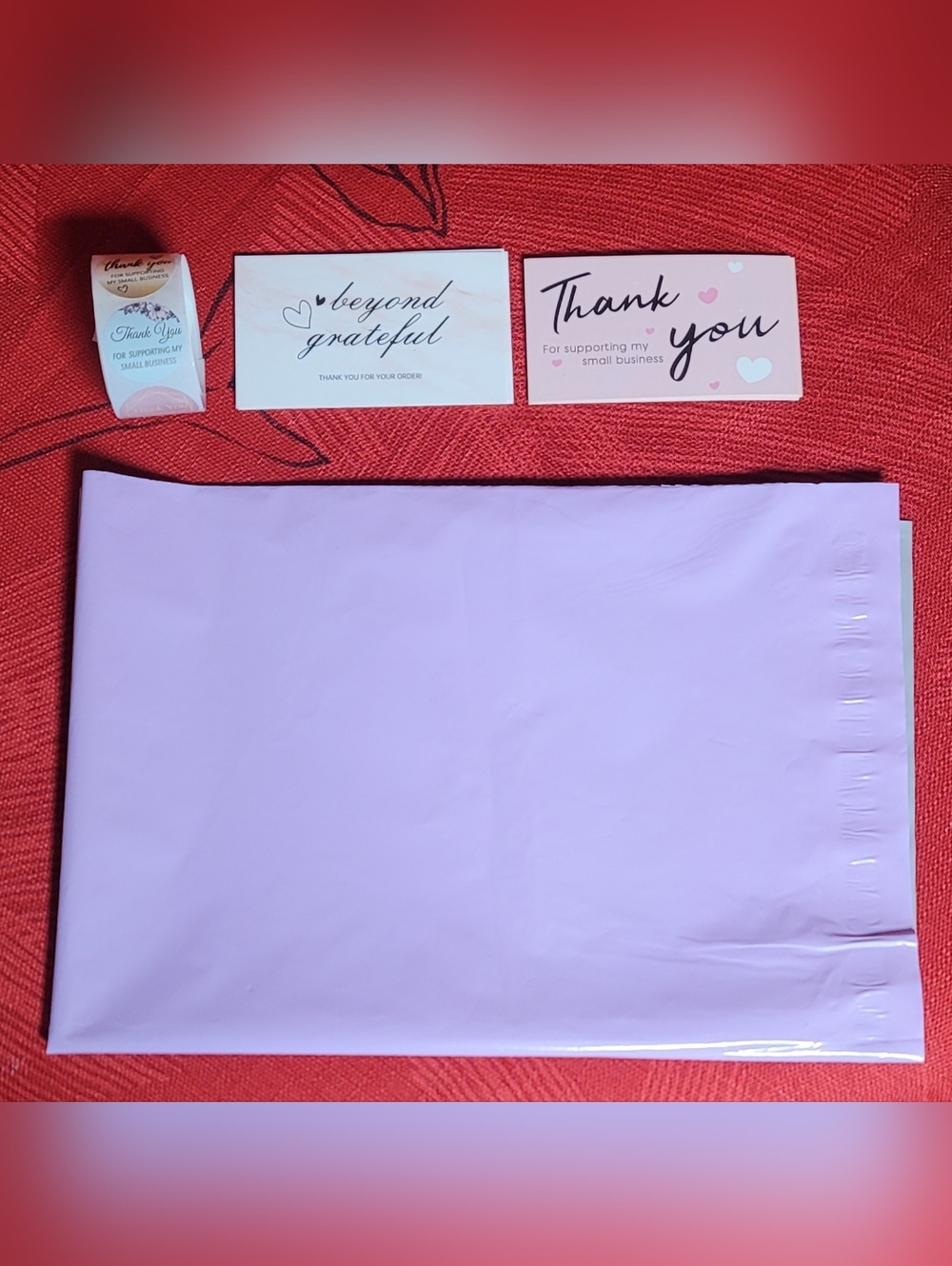 Bundle 10 Purple Mailer Bag with 10 Thank You Cards And 15 Thank You, Stickers.